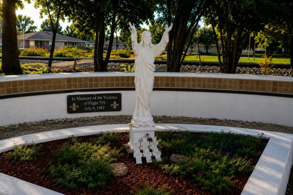 Pan Am Flight 759 memorial in Kenner, Louisiana, honoring the 153 people who lost their lives in the July 9, 1982 tragedy.